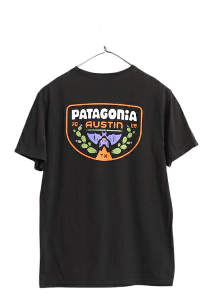 パタゴニア 両面 プリント 半袖 Tシャツ メンズ S / アウトドア グラフィック イラスト アート ステッカー スリム フィット カットソー 黒