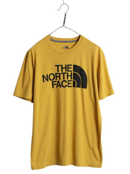 ノースフェイス プリント 半袖 Tシャツ メンズ M アウトドア プリントT ロゴT カットソー ショートスリーブ マスタード イエロー シンプル