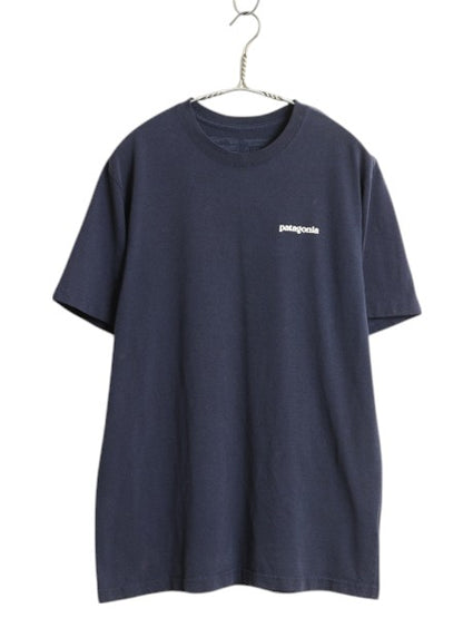 パタゴニア 両面 プリント 半袖 Tシャツ メンズ M 古着 18年製 アウトドア P6 ボックスロゴ バックプリント カットソー ゆったり ネイビー