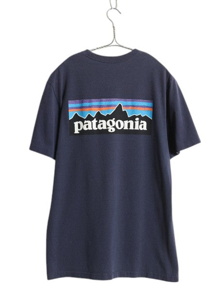 パタゴニア 両面 プリント 半袖 Tシャツ メンズ M 古着 18年製 アウトドア P6 ボックスロゴ バックプリント カットソー ゆったり ネイビー