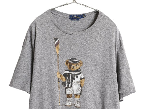 ポロベア ポロ ラルフローレン プリント 半袖 Tシャツ メンズ L / 古着 キャラクター カットソー トップス コットン シングルステッチ 灰