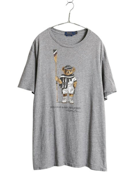 ポロベア ポロ ラルフローレン プリント 半袖 Tシャツ メンズ L / 古着 キャラクター カットソー トップス コットン シングルステッチ 灰