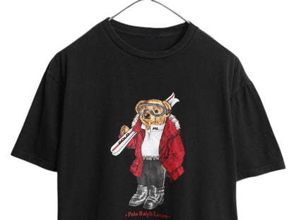 ポロベア ポロ ラルフローレン プリント 半袖 Tシャツ メンズ L 程 黒 古着 キャラクター イラスト カットソー トップス コットン ブラック