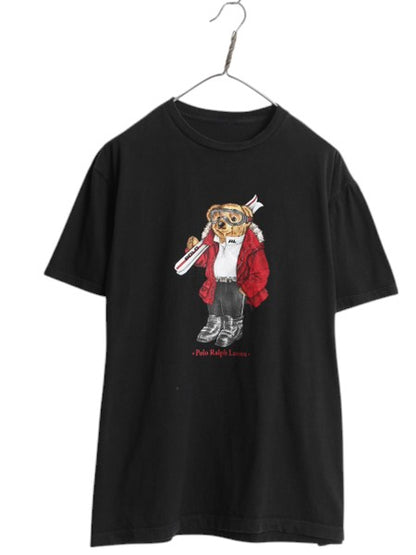 ポロベア ポロ ラルフローレン プリント 半袖 Tシャツ メンズ L 程 黒 古着 キャラクター イラスト カットソー トップス コットン ブラック