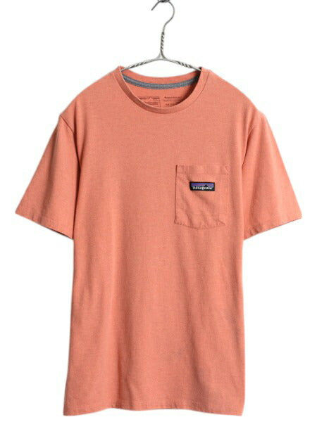 パタゴニア ポケット付き 半袖 Tシャツ メンズ XS / 21年製 アウトドア ポケT カットソー ワンポイント トップス シンプル 淡い オレンジ