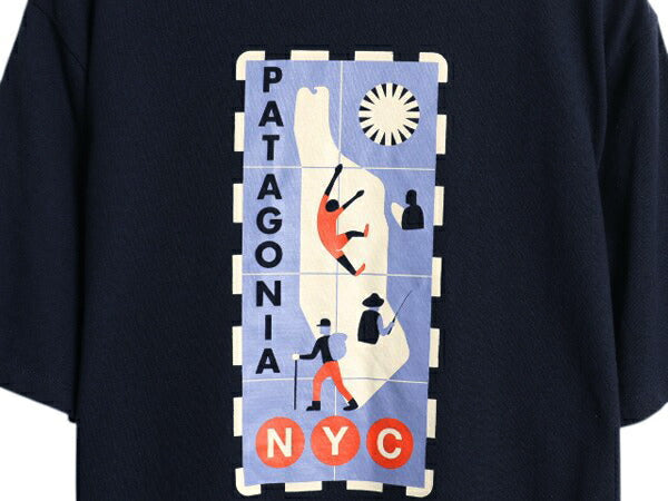 NYC 限定モデル パタゴニア 両面 プリント 半袖 Tシャツ メンズ S / 22年製 アウトドア グラフィック アート カットソー バックプリント 紺