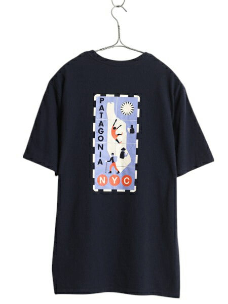 NYC 限定モデル パタゴニア 両面 プリント 半袖 Tシャツ メンズ S / 22年製 アウトドア グラフィック アート カットソー バックプリント 紺