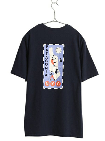 NYC 限定モデル パタゴニア 両面 プリント 半袖 Tシャツ メンズ S / 22年製 アウトドア グラフィック アート カットソー バックプリント 紺
