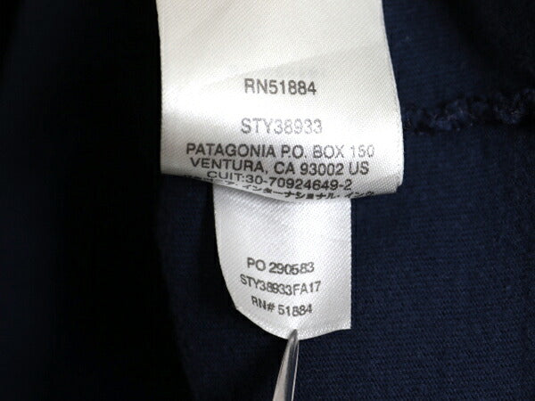 パタゴニア 両面 プリント 長袖 Tシャツ メンズ XS 古着 17年製 アウトドア ロンT ロングスリーブ ロゴT P6 バックプリント カットソー 紺