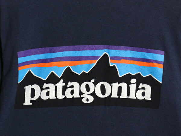 パタゴニア 両面 プリント 長袖 Tシャツ メンズ XS 古着 17年製 アウトドア ロンT ロングスリーブ ロゴT P6 バックプリント カットソー 紺