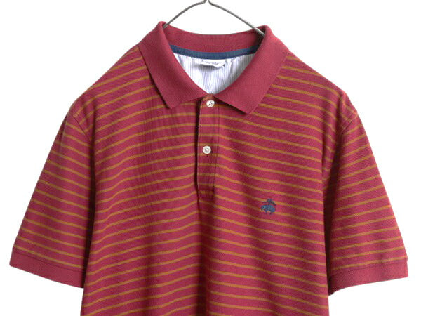 ブルックスブラザーズ ボーダー 鹿の子 半袖 ポロシャツ メンズ L 半袖シャツ ワンポイント コットン カットソー ツートン スリム フィット
