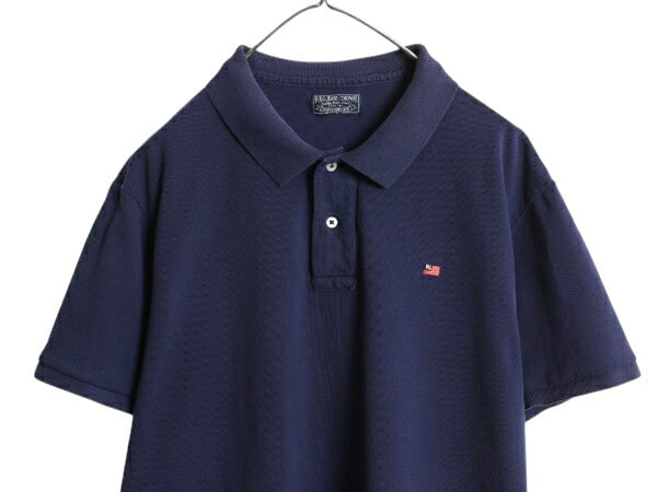 ポロジーンズ ラルフローレン 鹿の子 半袖 ポロシャツ メンズ XL 程/ 古着 ポロ 半袖シャツ カットソー 大きいサイズ ワンポイント 星条旗