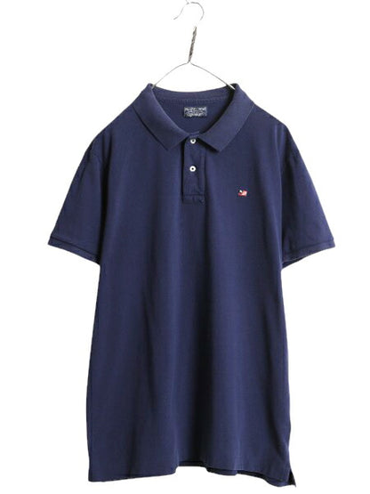 ポロジーンズ ラルフローレン 鹿の子 半袖 ポロシャツ メンズ XL 程/ 古着 ポロ 半袖シャツ カットソー 大きいサイズ ワンポイント 星条旗