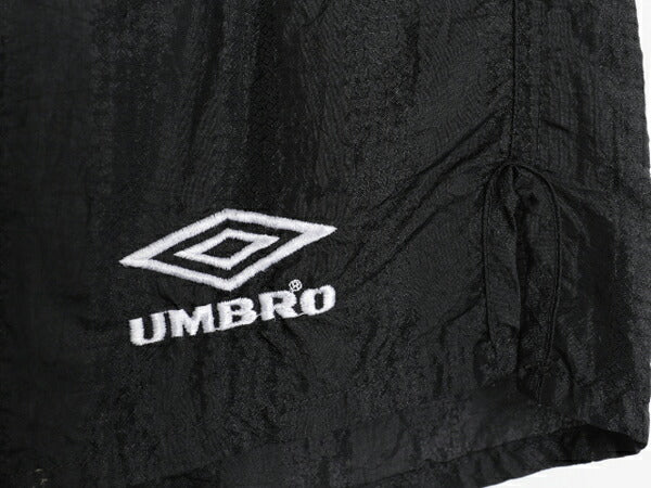 90s アンブロ ナイロン ショートパンツ メンズ L 古着 オールド ショーツ 短パン ワンポイント ストライプ トレーニング スポーツ ブラック