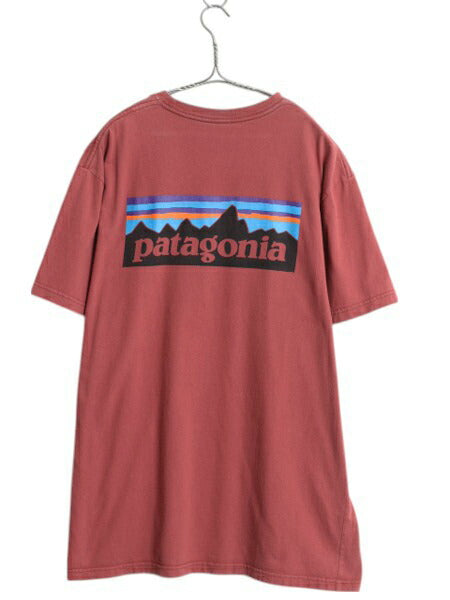 パタゴニア 両面 プリント 半袖 Tシャツ メンズ L / アウトドア カットソー ロゴT ボックスロゴ バックプリント コットン シンプル エンジ
