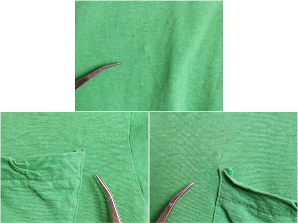 80s USA製 フルーツオブザルーム ポケット付き 無地 半袖 Tシャツ メンズ M 小さめ S 程/ ヴィンテージ シングルステッチ ポケT 耳付き 緑