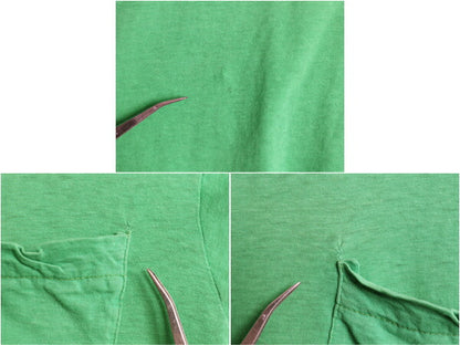 80s USA製 フルーツオブザルーム ポケット付き 無地 半袖 Tシャツ メンズ M 小さめ S 程/ ヴィンテージ シングルステッチ ポケT 耳付き 緑