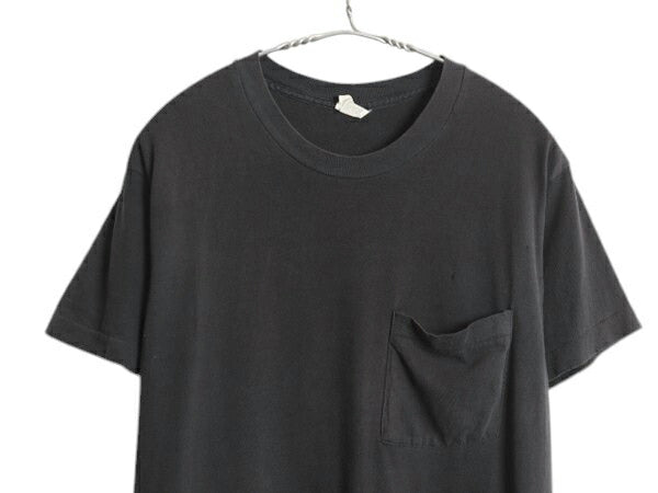 80s USA製 フルーツオブザルーム ポケット付き 無地 半袖 Tシャツ メンズ L 小さめ M 程 雰囲気系 ヴィンテージ シングルステッチ ブラック
