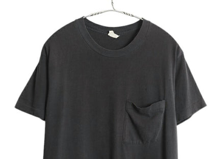 80s USA製 フルーツオブザルーム ポケット付き 無地 半袖 Tシャツ メンズ L 小さめ M 程 雰囲気系 ヴィンテージ シングルステッチ ブラック