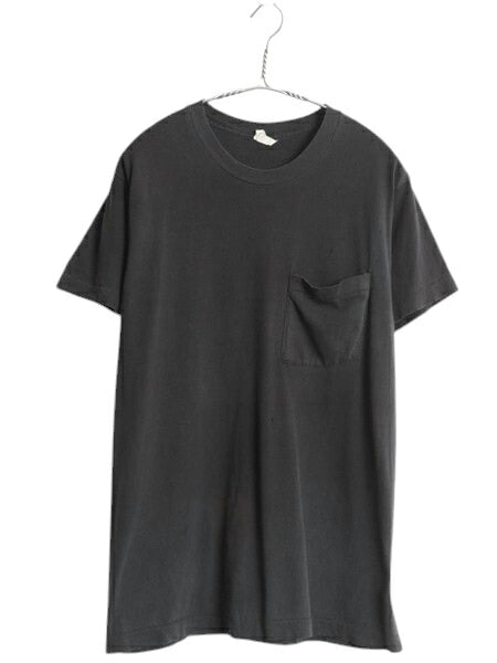 80s USA製 フルーツオブザルーム ポケット付き 無地 半袖 Tシャツ メンズ L 小さめ M 程 雰囲気系 ヴィンテージ シングルステッチ ブラック