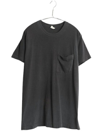 80s USA製 フルーツオブザルーム ポケット付き 無地 半袖 Tシャツ メンズ L 小さめ M 程 雰囲気系 ヴィンテージ シングルステッチ ブラック