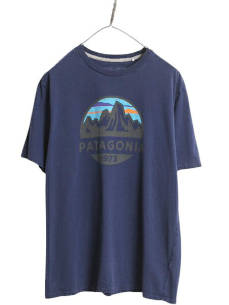 パタゴニア プリント 半袖 Tシャツ メンズ M / 20年製 アウトドア フィッツロイ スコープ ストレッチ オーガニック コットン カットソー 紺