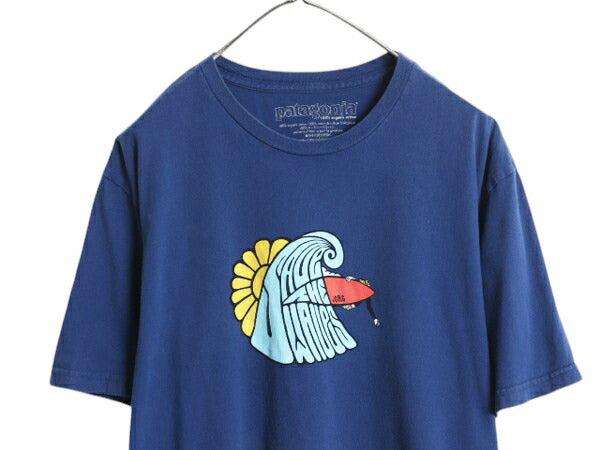 USA製 パタゴニア 両面 プリント 半袖 Tシャツ メンズ L アウトドア サーフ  サーフィン グラフィック アート イラスト カットソー ブルー