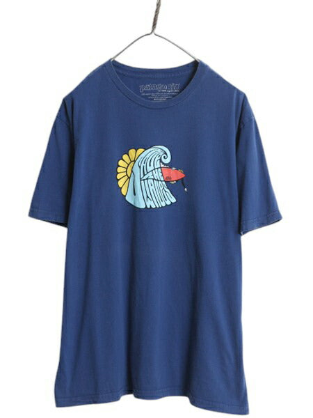 USA製 パタゴニア 両面 プリント 半袖 Tシャツ メンズ L アウトドア サーフ  サーフィン グラフィック アート イラスト カットソー ブルー