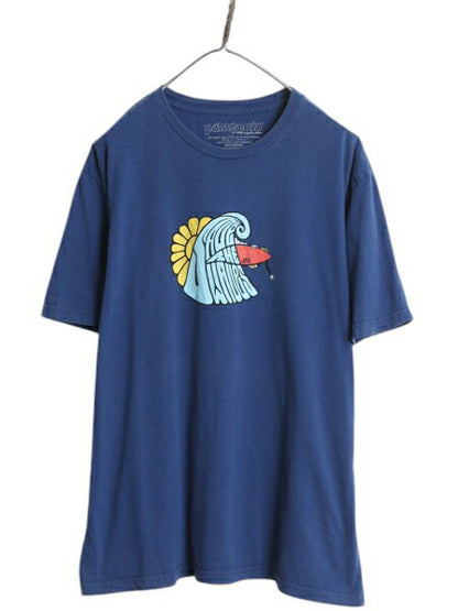 USA製 パタゴニア 両面 プリント 半袖 Tシャツ メンズ L アウトドア サーフ  サーフィン グラフィック アート イラスト カットソー ブルー