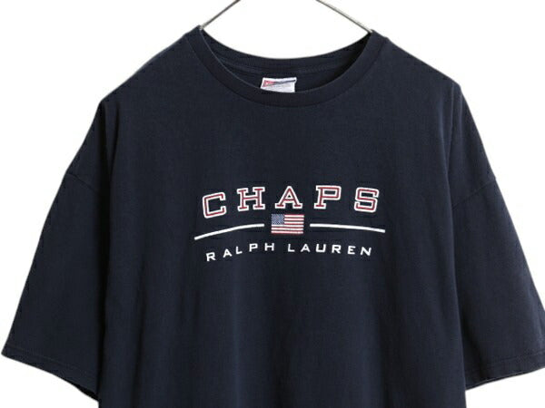 90s チャップス ラルフローレン プリント 半袖 Tシャツ メンズ XL / オールド ポロ 大きいサイズ カットソー 星条旗 コットン シンプル 紺