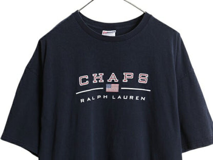 90s チャップス ラルフローレン プリント 半袖 Tシャツ メンズ XL / オールド ポロ 大きいサイズ カットソー 星条旗 コットン シンプル 紺