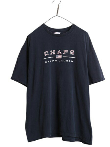 90s チャップス ラルフローレン プリント 半袖 Tシャツ メンズ XL / オールド ポロ 大きいサイズ カットソー 星条旗 コットン シンプル 紺