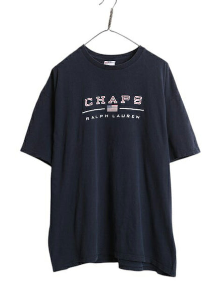 90s チャップス ラルフローレン プリント 半袖 Tシャツ メンズ XL / オールド ポロ 大きいサイズ カットソー 星条旗 コットン シンプル 紺