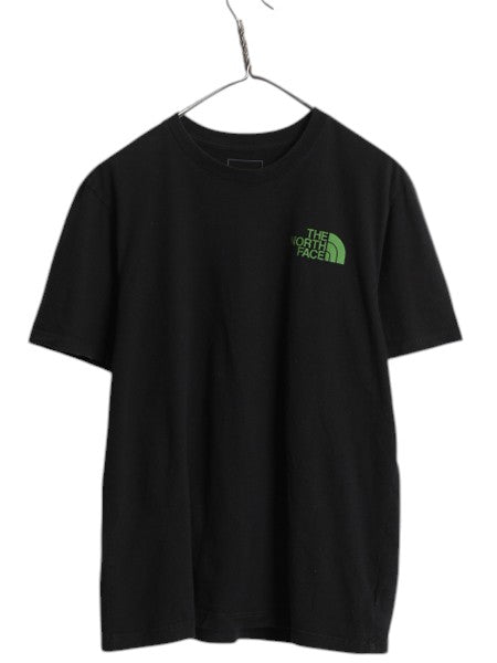 ノースフェイス 両面 プリント 半袖 Tシャツメンズ M 古着 アウトドア アート イラスト グラフィック バックプリント カットソー ブラック