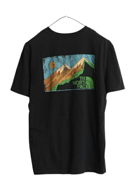 ノースフェイス 両面 プリント 半袖 Tシャツメンズ M 古着 アウトドア アート イラスト グラフィック バックプリント カットソー ブラック