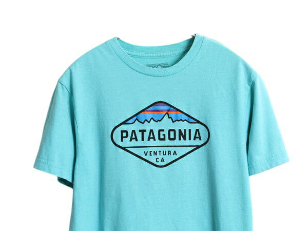 パタゴニア プリント 半袖 Tシャツ メンズ S 16年製 アウトドア フィッツロイ クレスト グラフィック オーガニック コットン スリム ブルー