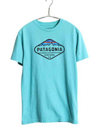 パタゴニア プリント 半袖 Tシャツ メンズ S 16年製 アウトドア フィッツロイ クレスト グラフィック オーガニック コットン スリム ブルー