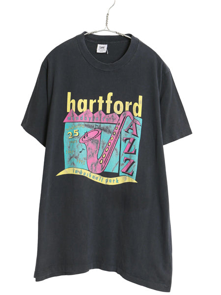 90s USA製 ジャズ 両面 アート イラスト プリント Tシャツ メンズ L 古着 オールド 音物 グラフィック シングルステッチ ヘビーウェイト 黒