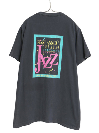 90s USA製 ジャズ 両面 アート イラスト プリント Tシャツ メンズ L 古着 オールド 音物 グラフィック シングルステッチ ヘビーウェイト 黒