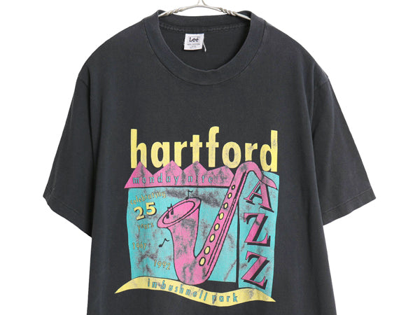 90s USA製 ジャズ 両面 アート イラスト プリント Tシャツ メンズ L 古着 オールド 音物 グラフィック シングルステッチ ヘビーウェイト 黒