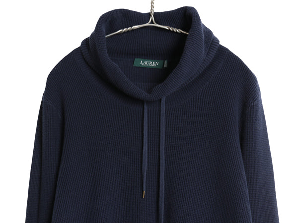 ローレン ラルフローレン ハイネック ニット トップス レディース L / ポロ ワッフル サーマル コットン セーター ワンポイント ネイビー