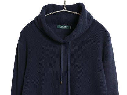 ローレン ラルフローレン ハイネック ニット トップス レディース L / ポロ ワッフル サーマル コットン セーター ワンポイント ネイビー