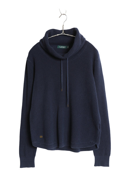 ローレン ラルフローレン ハイネック ニット トップス レディース L / ポロ ワッフル サーマル コットン セーター ワンポイント ネイビー