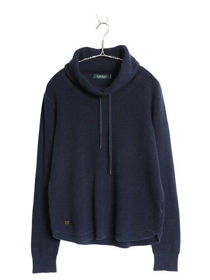 ローレン ラルフローレン ハイネック ニット トップス レディース L / ポロ ワッフル サーマル コットン セーター ワンポイント ネイビー