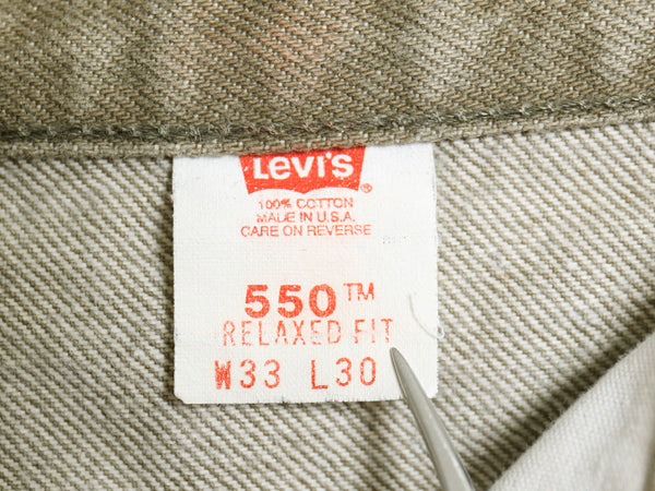 先染め 90s USA製 リーバイス 550 カラー デニム パンツ メンズ 33 30 オールド リラックス フィット テーパード ジーンズ ジーパン カーキ