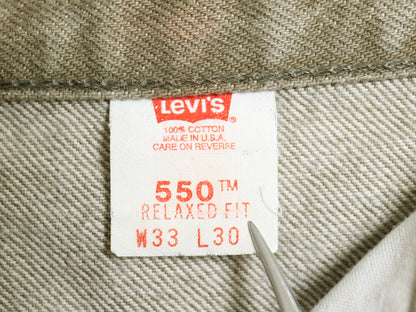 先染め 90s USA製 リーバイス 550 カラー デニム パンツ メンズ 33 30 オールド リラックス フィット テーパード ジーンズ ジーパン カーキ