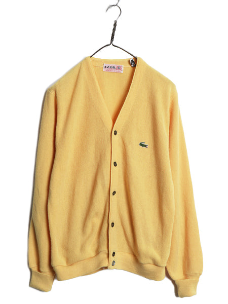 60s USA製 ラコステ アクリル ニット カーディガン メンズ レディース M 古着 ヴィンテージ 羽織り 前開き セーター ワンポイント イエロー
