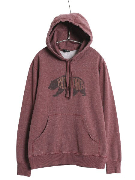 パタゴニア プリント スウェット フード パーカー メンズ S / 15年製 プルオーバー ストレッチ トレーナー ベア グラフィック バーガンディ