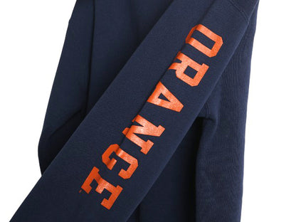 00s ラッセル 3面 カレッジ プリント スウェット フード パーカー メンズ レディース M オールド トレーナー 裏起毛 プルオーバー 薄手 紺