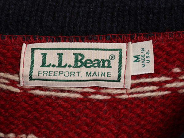 80s USA製 エルエルビーン ウール ニット ベスト レディース M 旧タグ ヴィンテージ バーズアイ ノルディック 前開き 重ね着 総柄 セーター